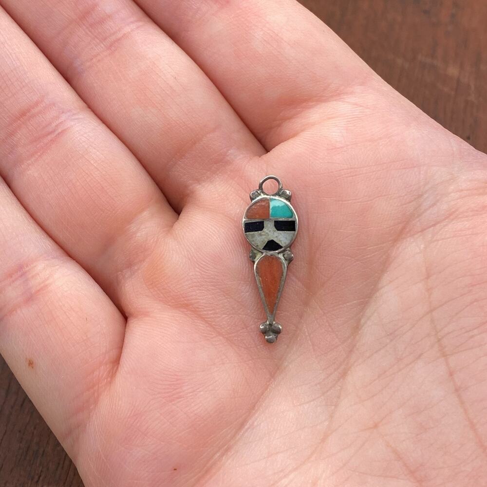 Vintage 925 Sterling Silver Zuni Sun Father Sunface Pawn Inlay Pendant Charm